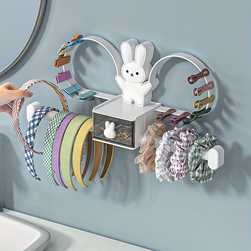 1pc Hanging Hair Hoop Storage Rack With Drawer, Wall Mounted Hair Accessories Rack, Suitable Foe Hair Clips, Hair Bands, Jewelry, Necklaces, Bracelets, Household Storage Organizer For Bedroom, Desktop, Vanity, Home, Dorm