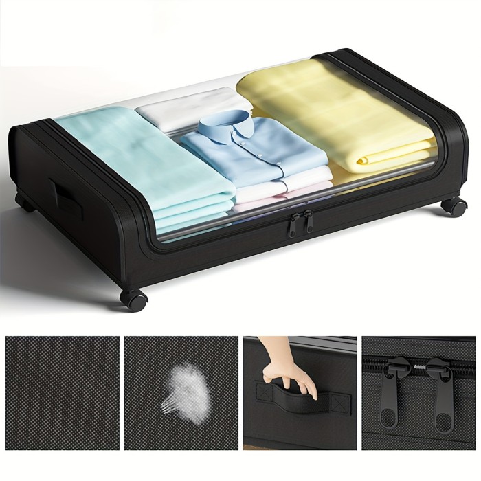 2 Pcs Under Bed Storage, Under the Bed Storage Containers with Wheels, Transparent Visual Under Bed Shoe Storage Organizer Drawer, Underbed Storage Containers for Bedroom Clothes Shoes Blankets Baskets, Bins & Containers