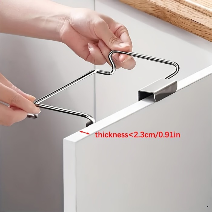 1pc\u002F2pcs Stainless Steel Trash Bag Holder, Over Cabinet Door Hanging Garbage Bag Storage Rack, Towel Hooks, Kitchen Accessory & Tool, Modern Style, Durable & Space-Saving