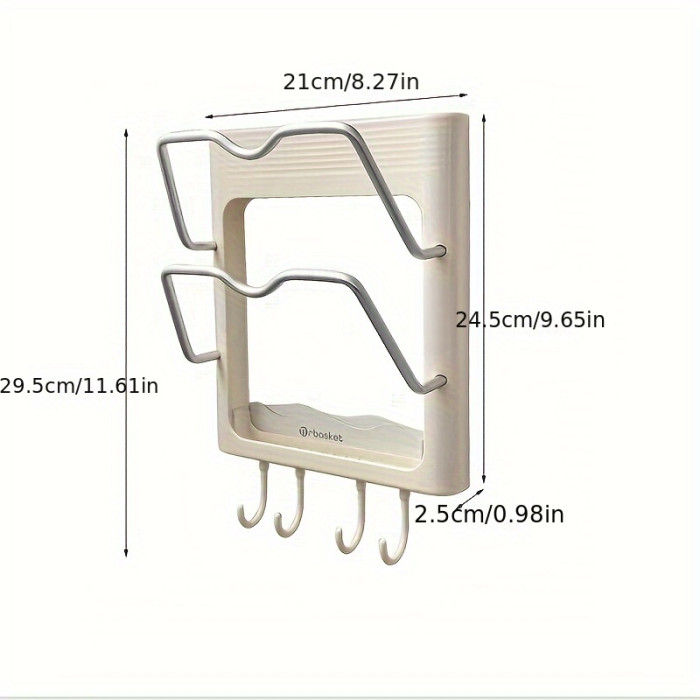 Easy-Install No-Drill Wall Mount Hair Straightener Holder - Space-Saving Bathroom Organizer for Curling Irons & Flat Irons, Durable Plastic, Utility Hooks