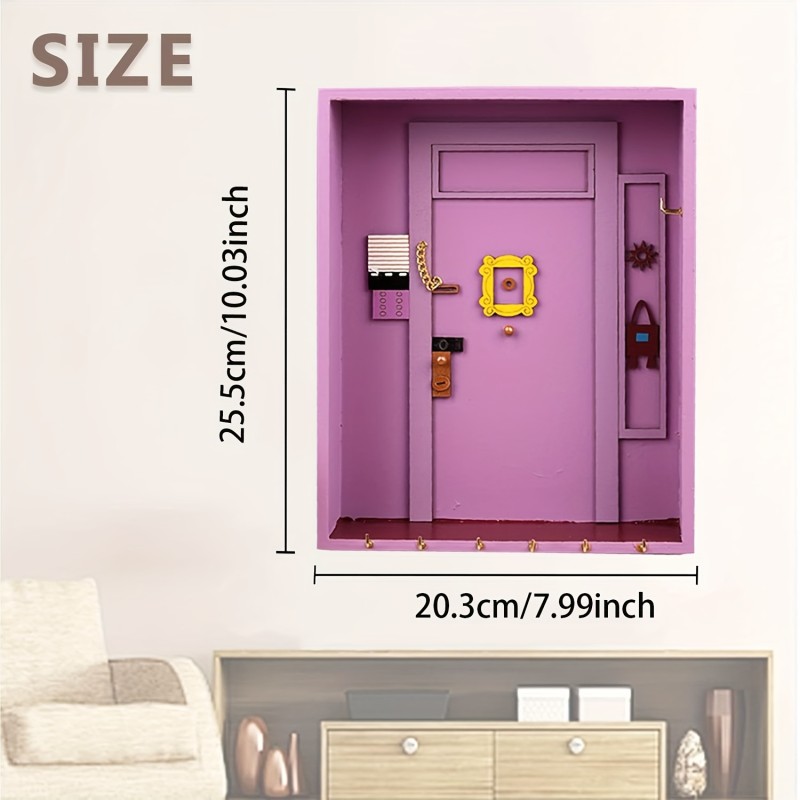 Fashion Wooden Key Holder for Wall - Friends-Themed Monica's Door Frame Key Hook, Easy Install Wall Mount Home Accessory, Decorative Vintage Key Organizer for TV Show Fans, Holds Multiple Key Sets