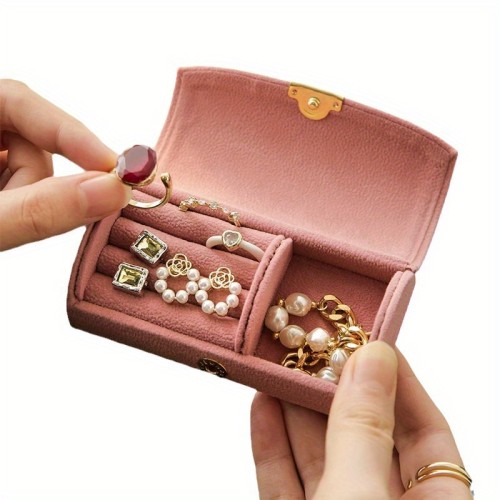 1pc Small Jewelry Box, Jewelry Storage Box, Square Jewelry Display Box, Velvet Earring Necklace Jewelry Box, Travel Portable Jewelry Storage Box