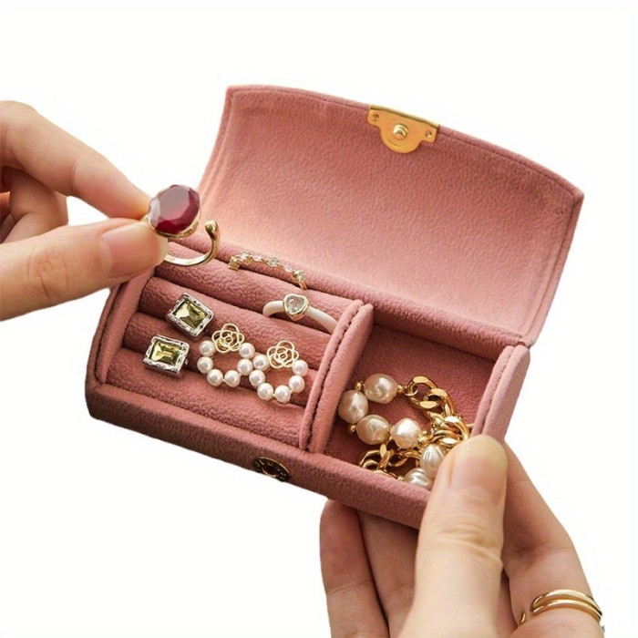 1pc Small Jewelry Box, Jewelry Storage Box, Square Jewelry Display Box, Velvet Earring Necklace Jewelry Box, Travel Portable Jewelry Storage Box