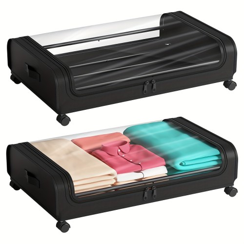 2 Pcs Under Bed Storage, Under the Bed Storage Containers with Wheels, Transparent Visual Under Bed Shoe Storage Organizer Drawer, Underbed Storage Containers for Bedroom Clothes Shoes Blankets Baskets, Bins & Containers