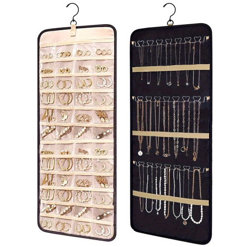 Dual-sided Hanging Jewelry Organizer with 360 degree rotating hanger, for Earring Bracelet Ring Chain with Rotating Hanger