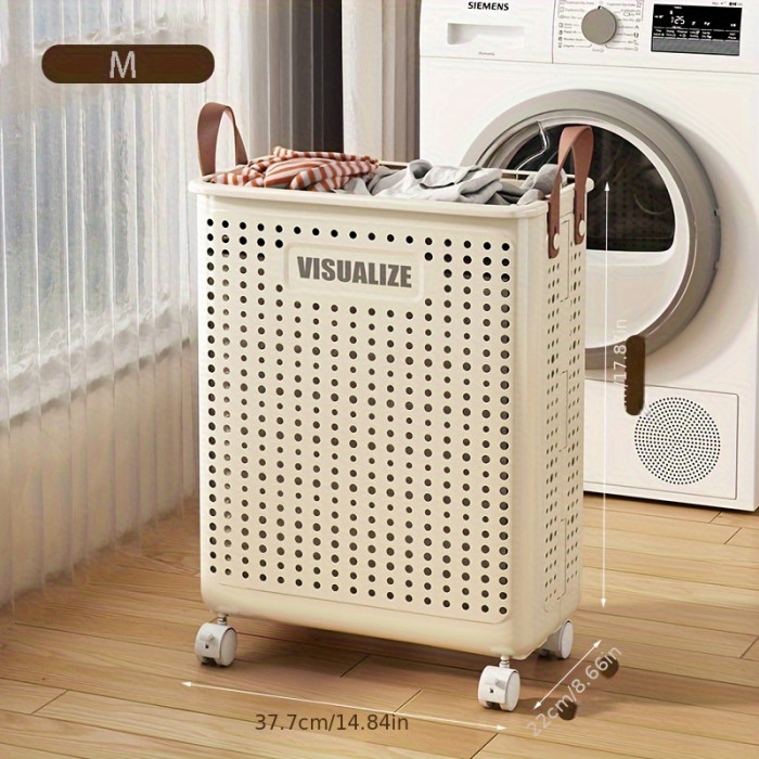 1 Pc Foldable Laundry Basket For Home, Large Capacity Laundry Basket Storage Basket With Wheels For Easy Movement Of Laundry Basket, Balcony Bathroom With Handle Dirty Laundry Basket Baskets, Bins & Containers