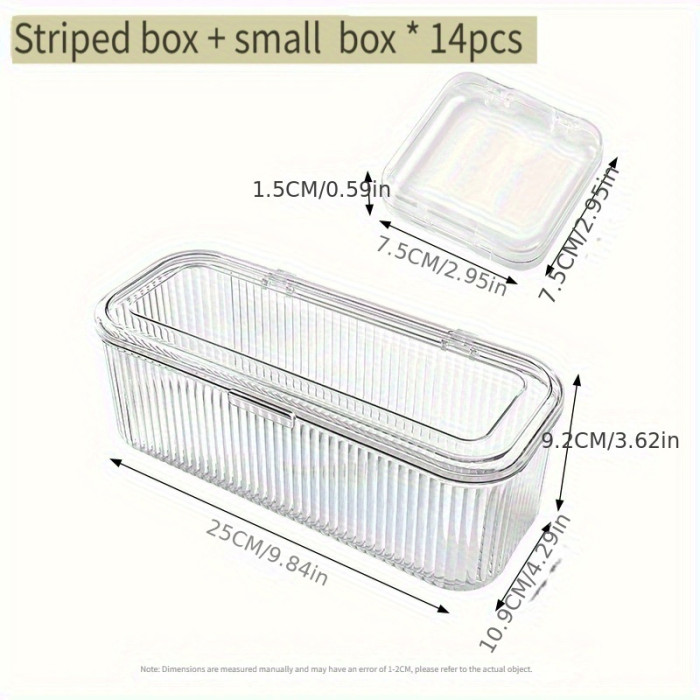 Striped Box\u002FStriped Box + 14pcs Combination Set Nail Storage Box, Acrylic, Dustproof, with Lid, Nail Packaging Box, Special Sealed Box for Handmade Nail Plate Organization, Baskets, Bins & Containers for Home Organization