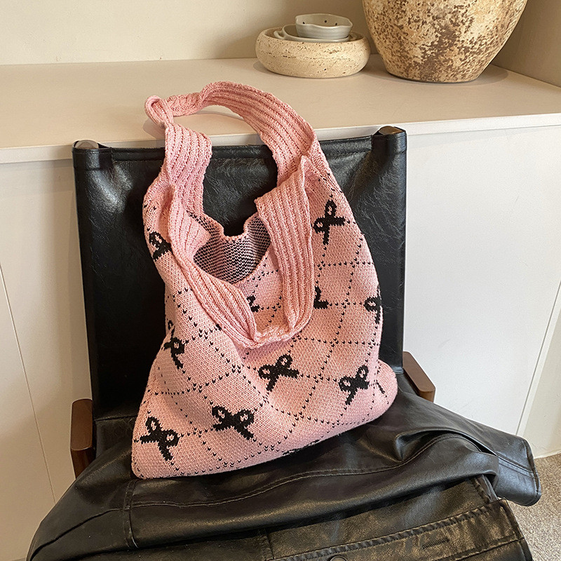 bow handbag, cute crochet handbag, beautiful beach bag, cute shoulder handbag, large capacity crochet grocery bag, crochet bag bow bag, beach mesh knit bag, boho bag