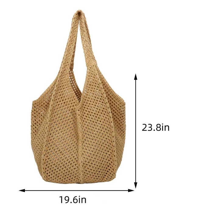 Crochet handbag, fashionable knitted bag, hollow large capacity handbag, casual solid color retro holiday bag, solid color woven shoulder bag