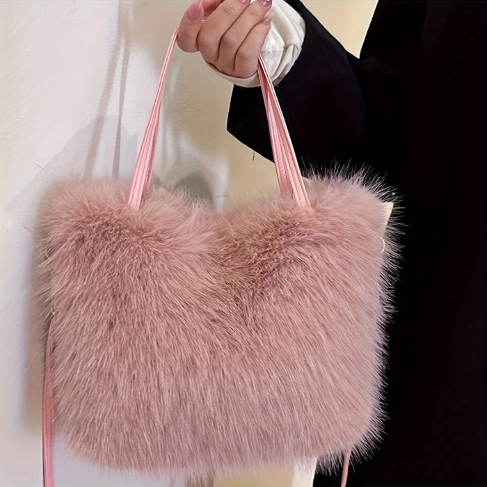 Women'S Chic Faux Fur Shoulder Bag - Plush Crossbody Tote with Magnetic Closure | Fashionable Lightweight Handbag | Worldwide Popular Accessory - Available in Black, Coffee