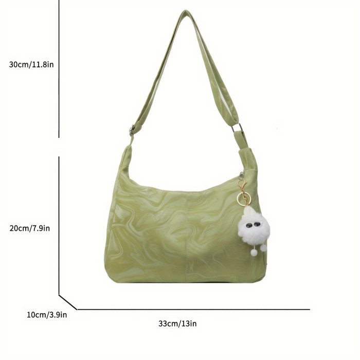 Urban Chic Faux Leather Crossbody Bag with Zipper Closure and Polycotton Lining - Solid Color, Fashionable Large Capacity Shoulder Handbag with Charm Accessory