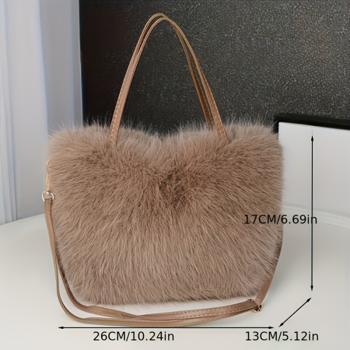 Women'S Chic Faux Fur Shoulder Bag - Plush Crossbody Tote with Magnetic Closure | Fashionable Lightweight Handbag | Worldwide Popular Accessory - Available in Black, Coffee