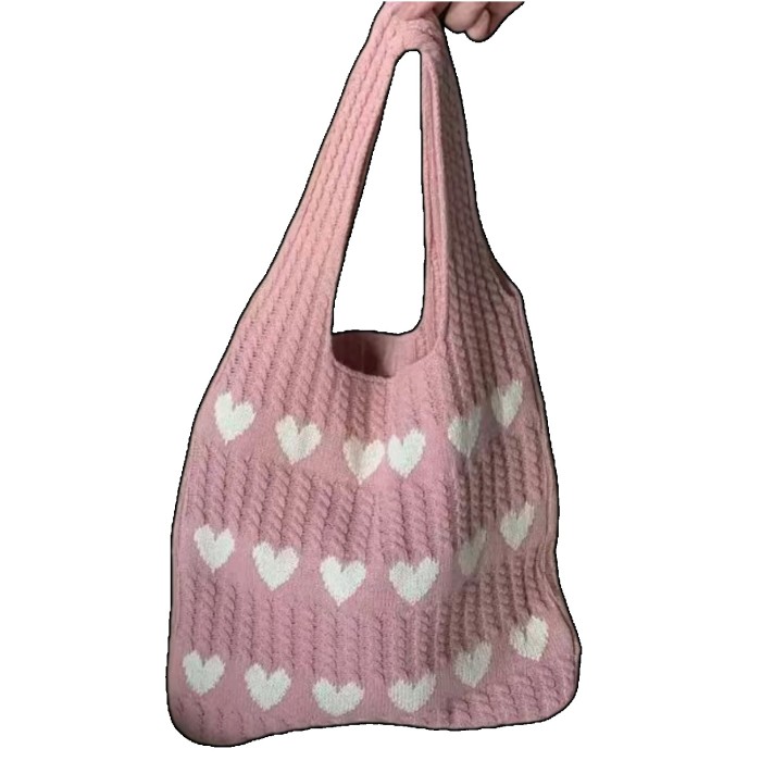 Women's knitted handbags, crochet shoulder bags, heart pattern handbags, beautiful daily knitted bags, sweet knitted shoulder bags