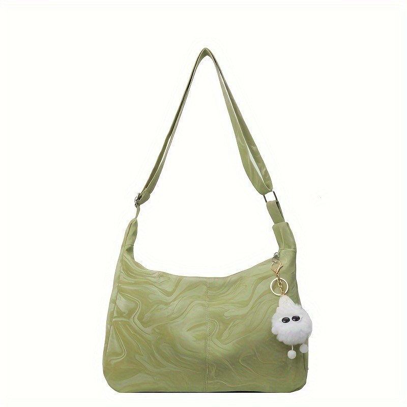 Urban Chic Faux Leather Crossbody Bag with Zipper Closure and Polycotton Lining - Solid Color, Fashionable Large Capacity Shoulder Handbag with Charm Accessory