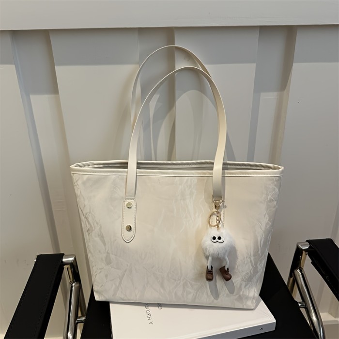 Chic Large Capacity Tote Bag for Women - Fashionable Faux Leather Shoulder & Crossbody Handbag with Cute Charm, Perfect for Shopping & Everyday Use
