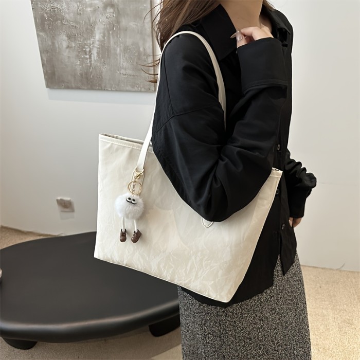 Chic Large Capacity Tote Bag for Women - Fashionable Faux Leather Shoulder & Crossbody Handbag with Cute Charm, Perfect for Shopping & Everyday Use