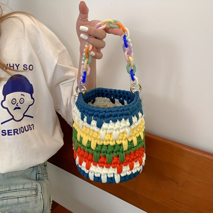 Colorful Handwoven Bags, Handwoven Bucket Bags, Shoulder Bags, DIY Handbags, Shoulder Bags, Crossbody Bags