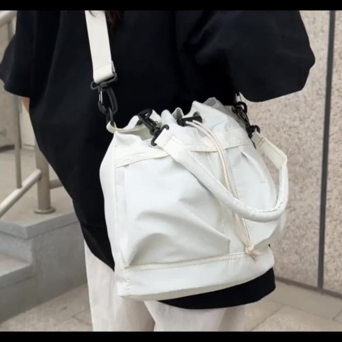 Women's Casual Nylon Crossbody Bag, Multifunctional Large Capacity Shoulder Purse with Drawstring, Daily Commuter Wallet Phone Bag, Removable Strap, Solid Color, Polyester Lining, Hand Wash or Dry Clean, Lightweight, No Print, No Embroidery, Available in Yellow, Purple, Green, White, Blue, Black