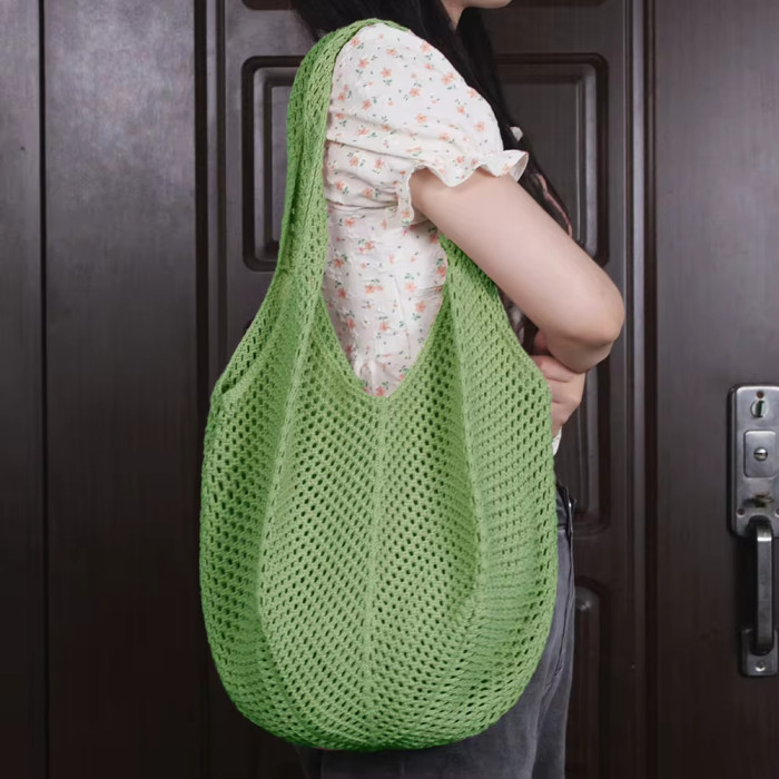 Crochet handbag, fashionable knitted bag, hollow large capacity handbag, casual solid color retro holiday bag, solid color woven shoulder bag