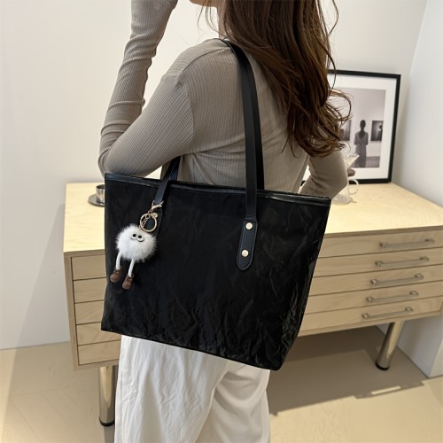 Chic Large Capacity Tote Bag for Women - Fashionable Faux Leather Shoulder & Crossbody Handbag with Cute Charm, Perfect for Shopping & Everyday Use
