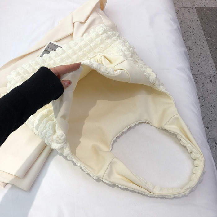 Girls fashion cloud puff flower shoulder bag women canvas simple handbag