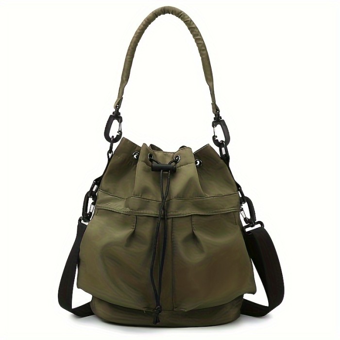 Women's Casual Nylon Crossbody Bag, Multifunctional Large Capacity Shoulder Purse with Drawstring, Daily Commuter Wallet Phone Bag, Removable Strap, Solid Color, Polyester Lining, Hand Wash or Dry Clean, Lightweight, No Print, No Embroidery, Available in Yellow, Purple, Green, White, Blue, Black