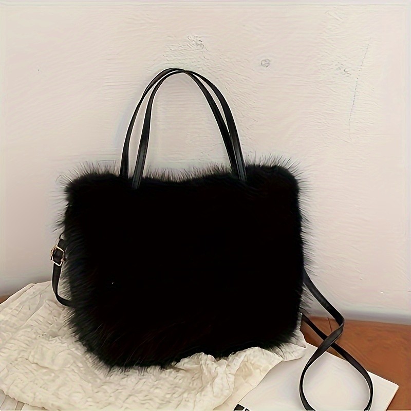 Women'S Chic Faux Fur Shoulder Bag - Plush Crossbody Tote with Magnetic Closure | Fashionable Lightweight Handbag | Worldwide Popular Accessory - Available in Black, Coffee