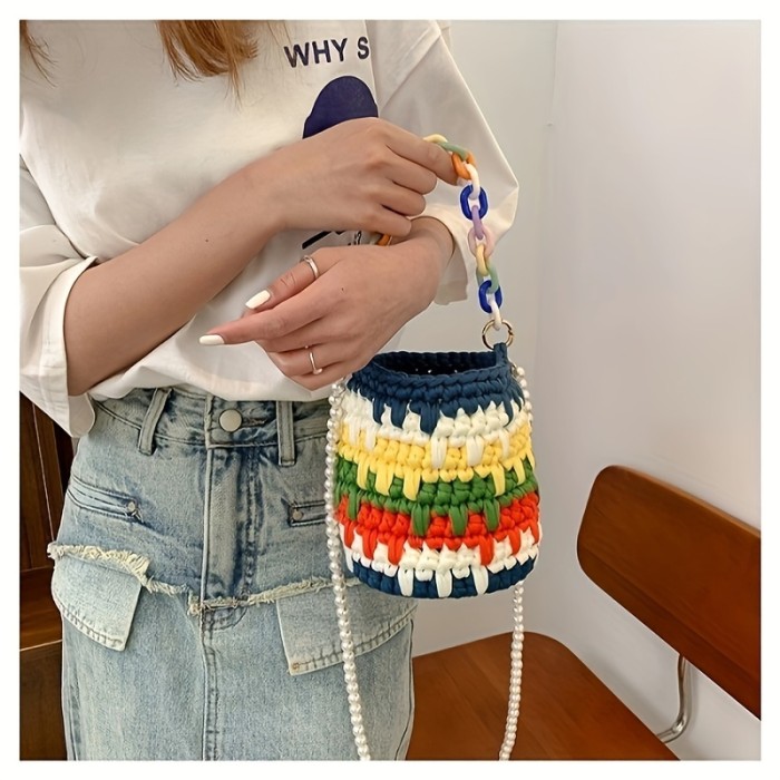 Colorful Handwoven Bags, Handwoven Bucket Bags, Shoulder Bags, DIY Handbags, Shoulder Bags, Crossbody Bags