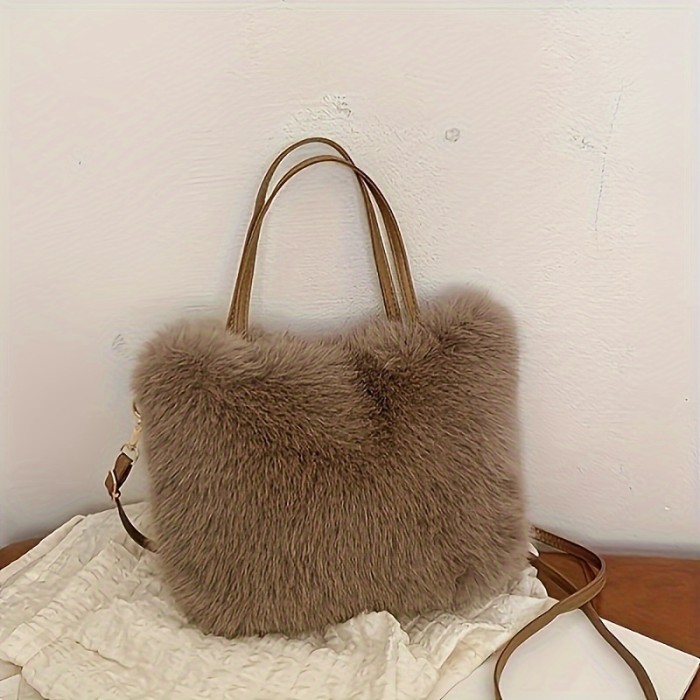 Women'S Chic Faux Fur Shoulder Bag - Plush Crossbody Tote with Magnetic Closure | Fashionable Lightweight Handbag | Worldwide Popular Accessory - Available in Black, Coffee
