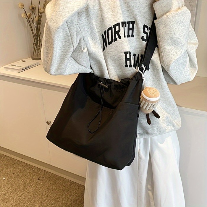 Casual Commuter Tote Messenger Bag for Women, Versatile Travel Shoulder Bag with Tablet Compartment, Lightweight Polyamide with Polyester Lining, Ladies Crossbody Bag