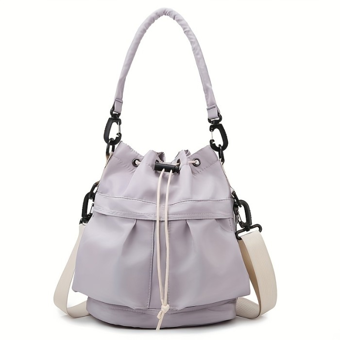 Women's Casual Nylon Crossbody Bag, Multifunctional Large Capacity Shoulder Purse with Drawstring, Daily Commuter Wallet Phone Bag, Removable Strap, Solid Color, Polyester Lining, Hand Wash or Dry Clean, Lightweight, No Print, No Embroidery, Available in Yellow, Purple, Green, White, Blue, Black