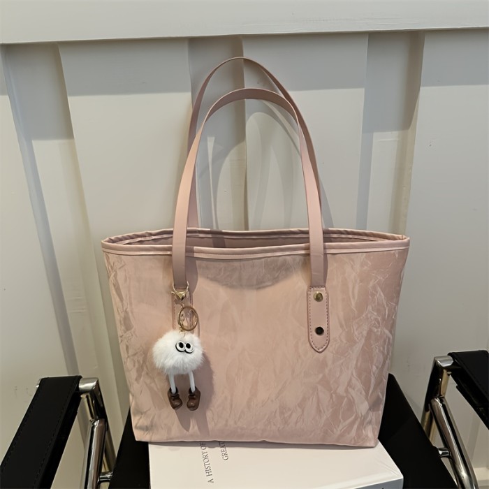 Chic Large Capacity Tote Bag for Women - Fashionable Faux Leather Shoulder & Crossbody Handbag with Cute Charm, Perfect for Shopping & Everyday Use