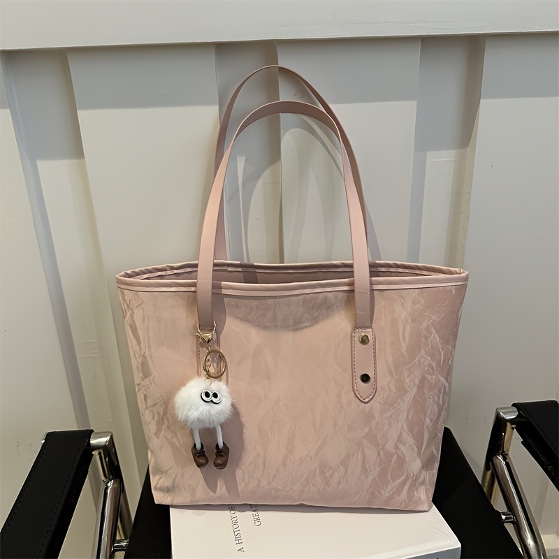 Chic Large Capacity Tote Bag for Women - Fashionable Faux Leather Shoulder & Crossbody Handbag with Cute Charm, Perfect for Shopping & Everyday Use
