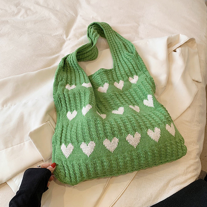 Women's knitted handbags, crochet shoulder bags, heart pattern handbags, beautiful daily knitted bags, sweet knitted shoulder bags
