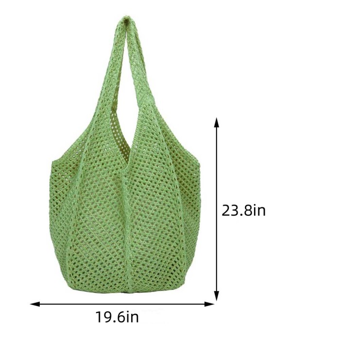 Crochet handbag, fashionable knitted bag, hollow large capacity handbag, casual solid color retro holiday bag, solid color woven shoulder bag