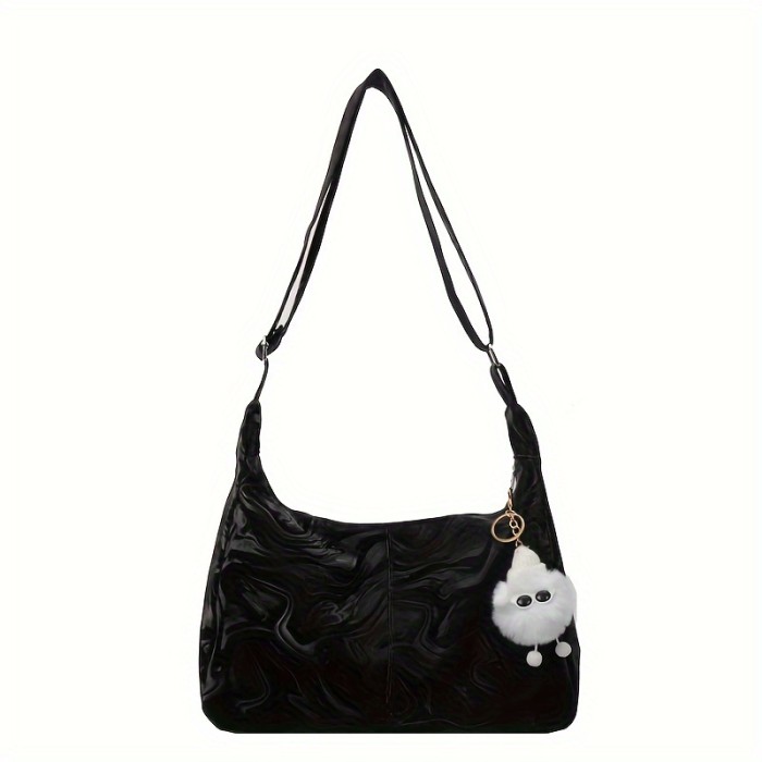 Urban Chic Faux Leather Crossbody Bag with Zipper Closure and Polycotton Lining - Solid Color, Fashionable Large Capacity Shoulder Handbag with Charm Accessory