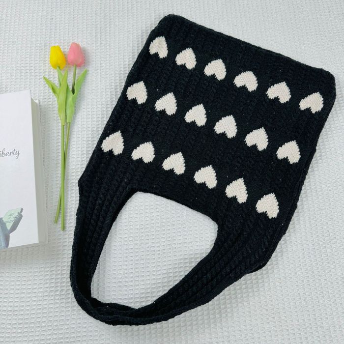Women's knitted handbags, crochet shoulder bags, heart pattern handbags, beautiful daily knitted bags, sweet knitted shoulder bags