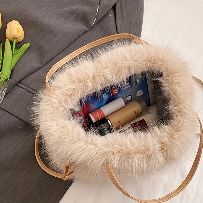 Women'S Chic Faux Fur Shoulder Bag - Plush Crossbody Tote with Magnetic Closure | Fashionable Lightweight Handbag | Worldwide Popular Accessory - Available in Black, Coffee