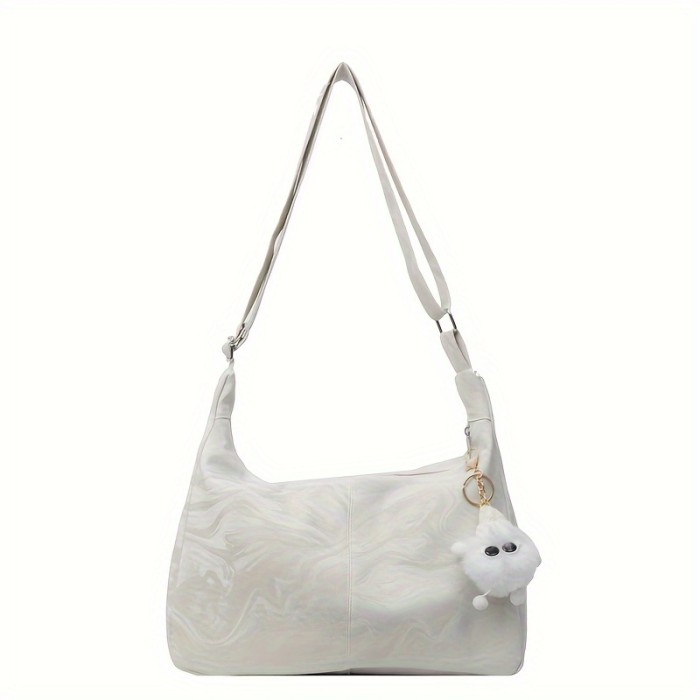 Urban Chic Faux Leather Crossbody Bag with Zipper Closure and Polycotton Lining - Solid Color, Fashionable Large Capacity Shoulder Handbag with Charm Accessory