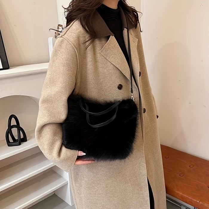 Women'S Chic Faux Fur Shoulder Bag - Plush Crossbody Tote with Magnetic Closure | Fashionable Lightweight Handbag | Worldwide Popular Accessory - Available in Black, Coffee
