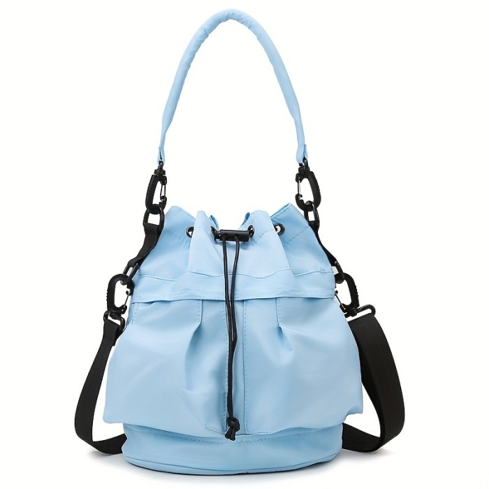 Women's Casual Nylon Crossbody Bag, Multifunctional Large Capacity Shoulder Purse with Drawstring, Daily Commuter Wallet Phone Bag, Removable Strap, Solid Color, Polyester Lining, Hand Wash or Dry Clean, Lightweight, No Print, No Embroidery, Available in Yellow, Purple, Green, White, Blue, Black