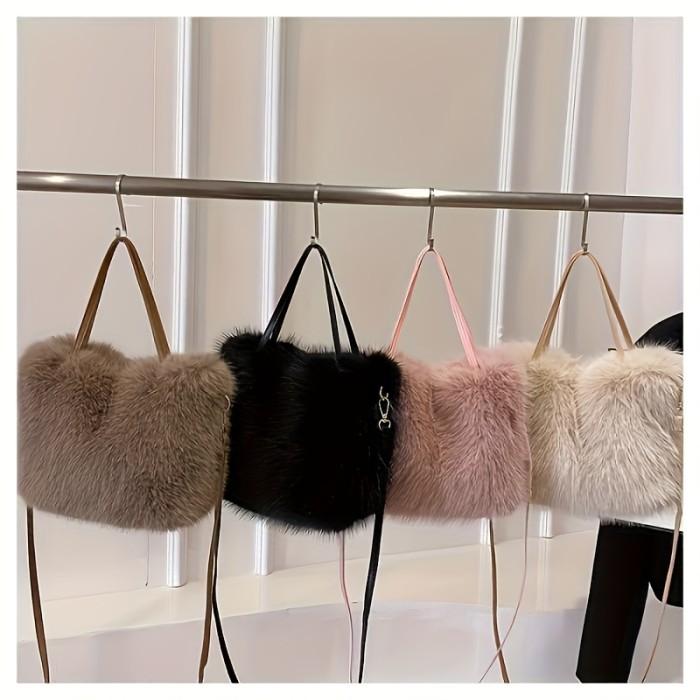 Women'S Chic Faux Fur Shoulder Bag - Plush Crossbody Tote with Magnetic Closure | Fashionable Lightweight Handbag | Worldwide Popular Accessory - Available in Black, Coffee