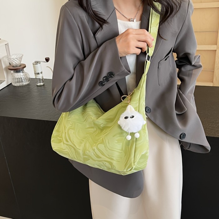 Urban Chic Faux Leather Crossbody Bag with Zipper Closure and Polycotton Lining - Solid Color, Fashionable Large Capacity Shoulder Handbag with Charm Accessory