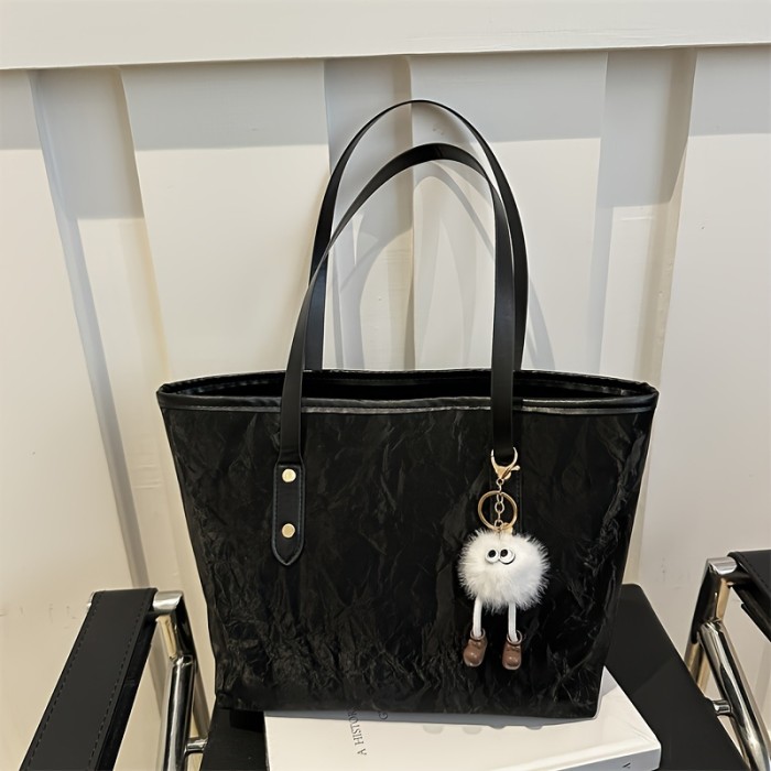 Chic Large Capacity Tote Bag for Women - Fashionable Faux Leather Shoulder & Crossbody Handbag with Cute Charm, Perfect for Shopping & Everyday Use