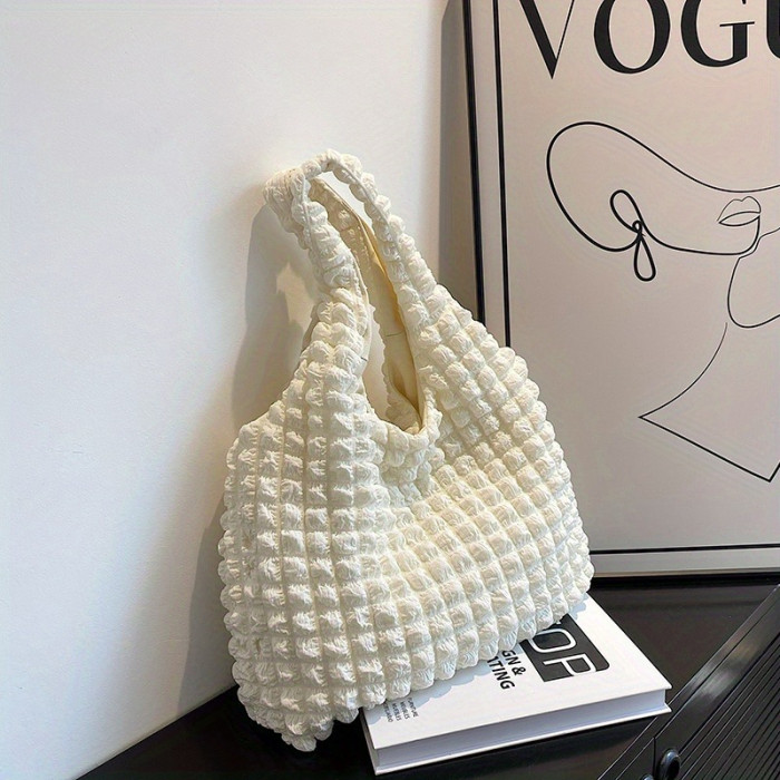 Girls fashion cloud puff flower shoulder bag women canvas simple handbag