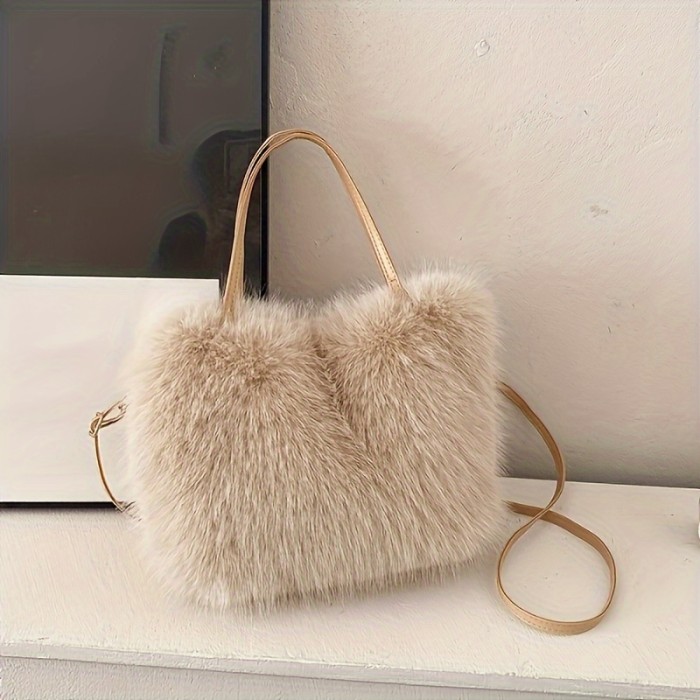 Women'S Chic Faux Fur Shoulder Bag - Plush Crossbody Tote with Magnetic Closure | Fashionable Lightweight Handbag | Worldwide Popular Accessory - Available in Black, Coffee