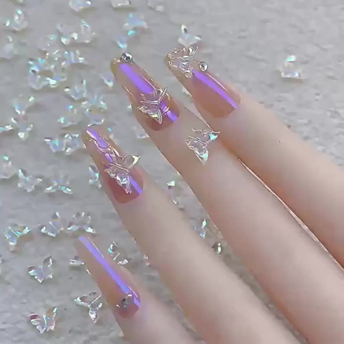 100pcs\u002Fset Aurora Butterfly Nail Accessories, Butterfly Shape Nail Art Decoration, 3D Charms Nail Accessories, Manicure Art Decoration For Women Girls