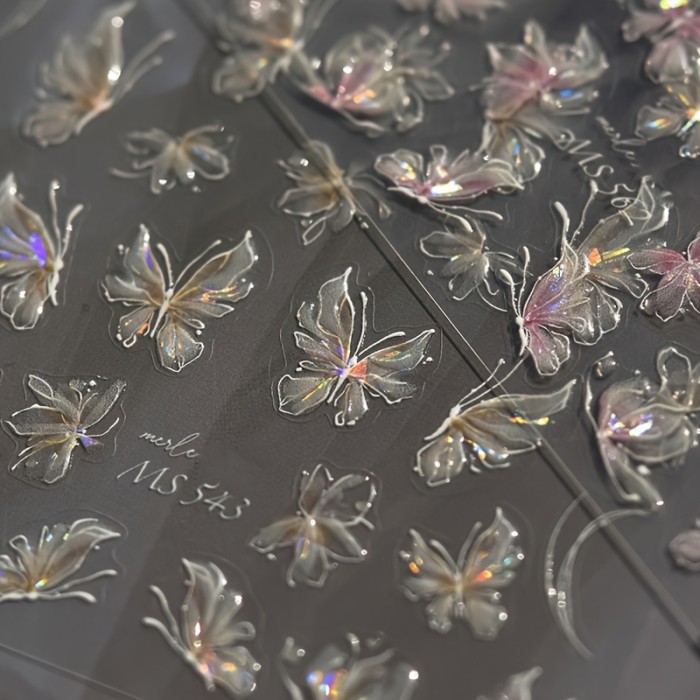 Jelly Aurora Colorful Butterfly Nail Stickers Pink Butterfly Shell Glitter Laser Angel Wings Nail Stickers Fairy-like Butterfly Champagne Color Semi-transparent Cool Size Butterfly Nail Stickers Exquisite Decoration Small Gift Set