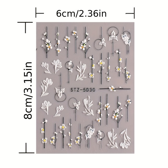 6 Sheets\u002Fset, 5D Embossed Camellia Nail Art Stickers, Self Adhesive Flower Butterfly Nail Art Decals Set For Nail Art Decoration, Nail Art Supplies Easter