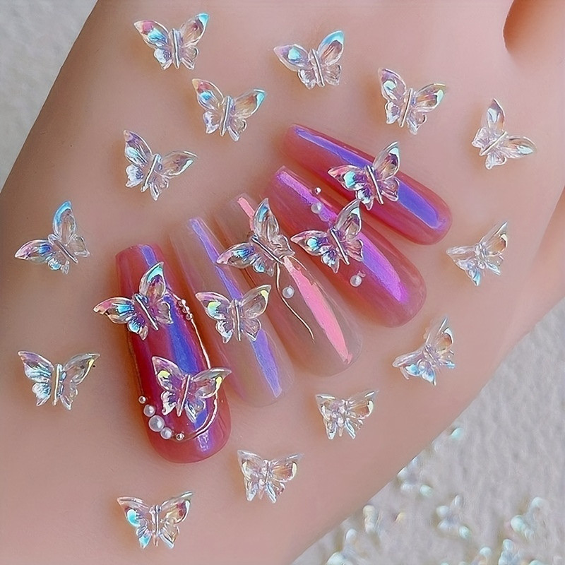 100pcs\u002Fset Aurora Butterfly Nail Accessories, Butterfly Shape Nail Art Decoration, 3D Charms Nail Accessories, Manicure Art Decoration For Women Girls